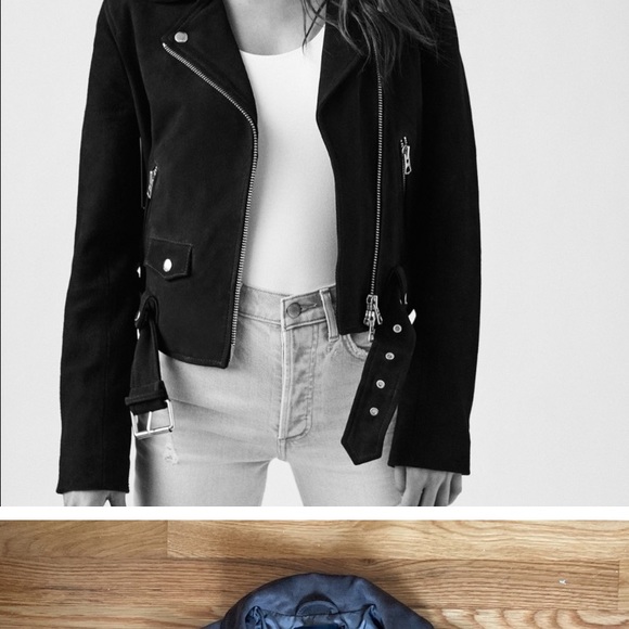 Aritzia black faux suede belted moto jacket NWOT - Picture 2 of 8